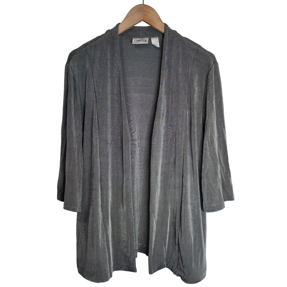 Chico's Travelers Sweater Cardigan Women's 2 (L) Open Front w. Pockets‎ Silver